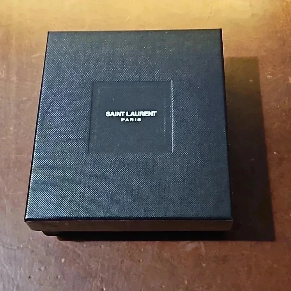 Saint Laurent Paris Credit Card Wallet Black Embossed Leather